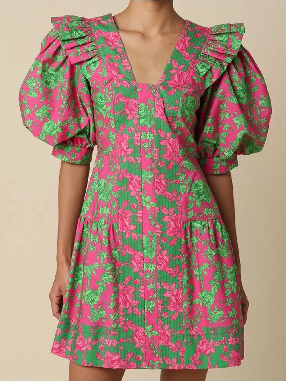 Darling!!  NWT Pink Green Puff Sleeve Cotyon Summer Mini Tuckernuck Sz XXS